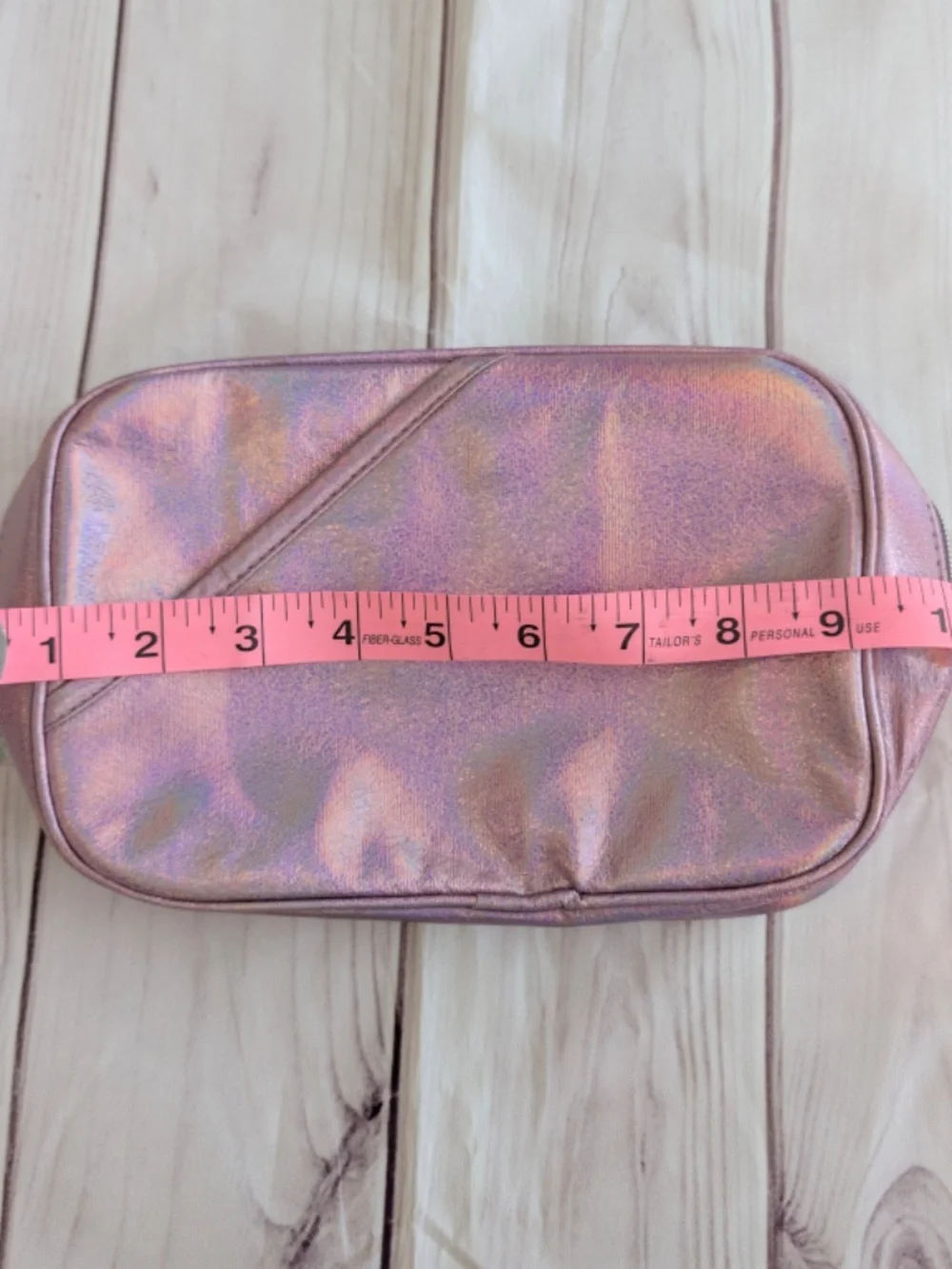 Lancome Paris Cosmetic Pink Shiny Metallic Zip Up Clutch Makeup Bag Case new